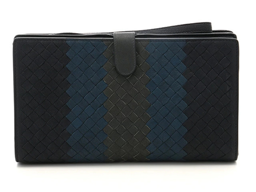 BOTTEGA VENETA Intrecciato Shoulder Bag Leather Navy Blue Gray Black